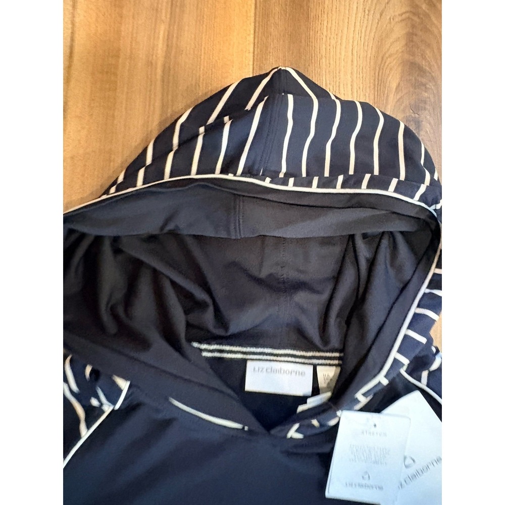 Liz Claiborne Safari Bound A-1 Black Striped Hooded Quarterzip Women's XL NWT - Picture 2 of 6
